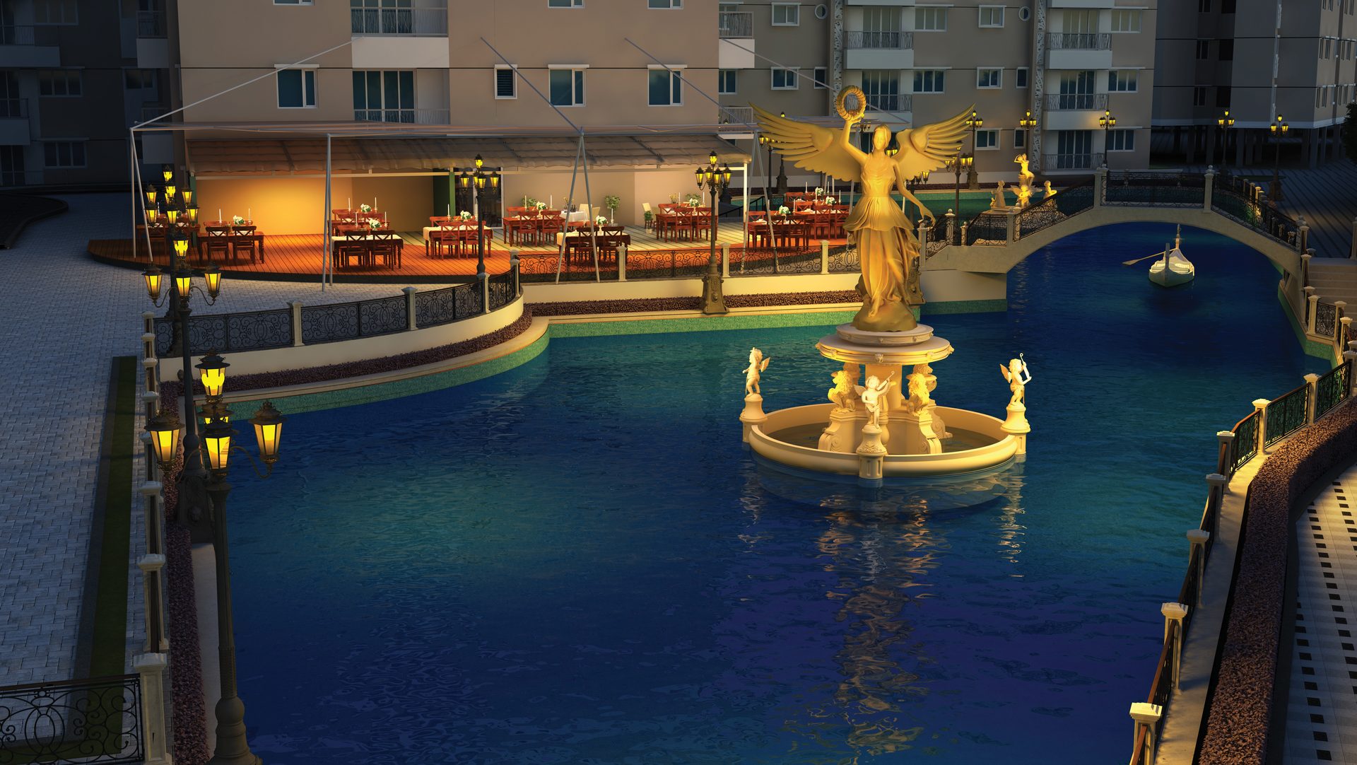 Grand fountain and gondola