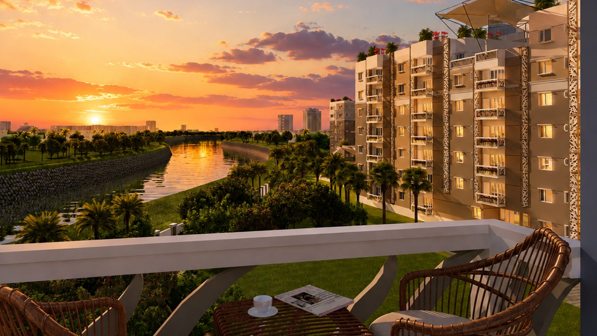 River front at sunset